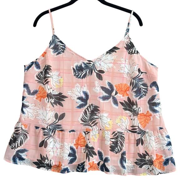 a new day Tops - Babydoll Floral Peplum Top Pink Orange Blue Large Adjustable Straps Y2K Style